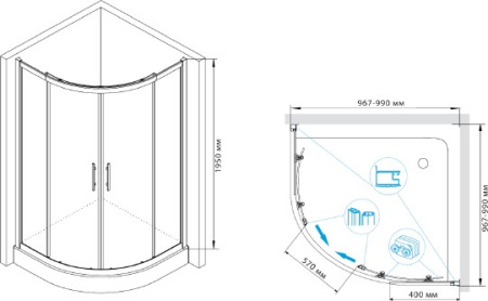 душевой уголок rgw hotel ho-51 100×100 профиль хром, стекло прозрачное
