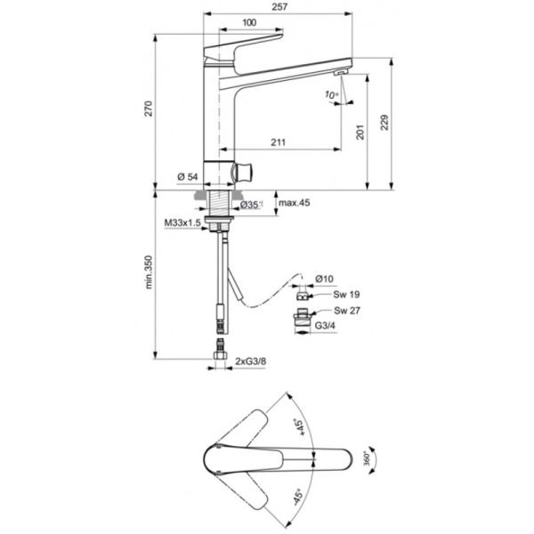 смеситель для кухни ideal standard ceraplan iii b0955aa