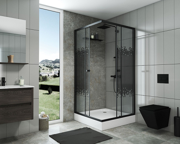 душевой уголок niagara eco 80×80 ng-008-14q black профиль черный, стекло с рисунком