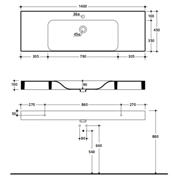 раковина накладная kerasan cento 353501 140х45см, белая