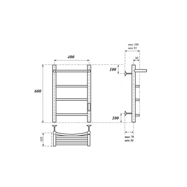 полотенцесушитель point афина п3 pn04846p электрический, 400x600 с полкой, диммер справа цвет хром
