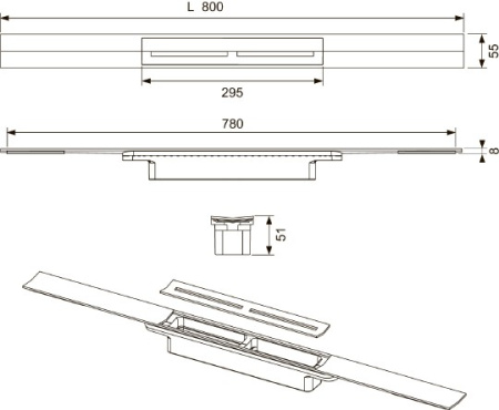 душевой лоток tece drainprofile 80 см, 670810 с решеткой хром