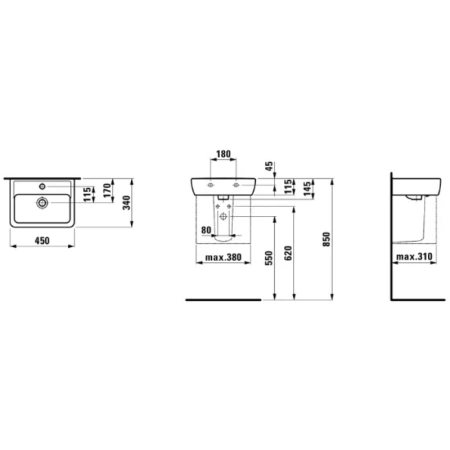 раковина подвесная/накладная laufen pro 45x34 см 8.1195.1.000.104.1