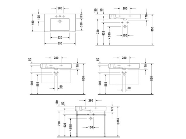 раковина накладная/подвесная 85 см duravit vero 03298500001