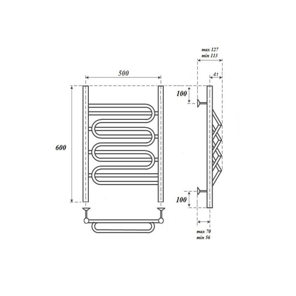 полотенцесушитель point юпитер п5 pn01156s водяной, 50x60 см, хром