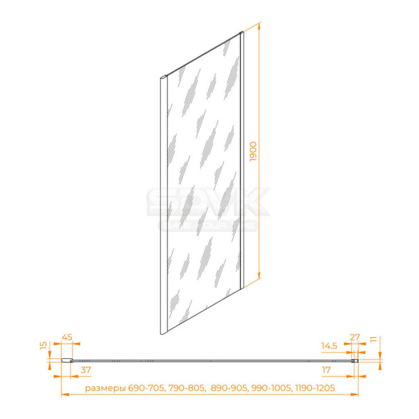 душевая стенка rgw z-050-5-b 80 352205508-14 профиль черный, стекло прозрачное