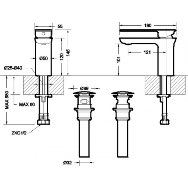смеситель для раковины bravat gina f165104c-eng