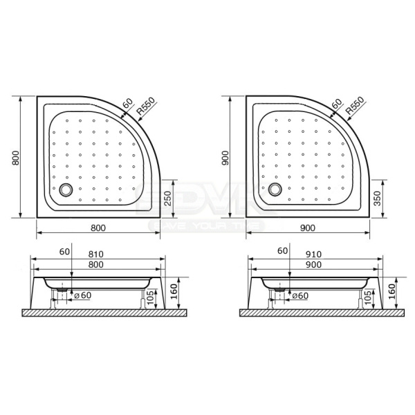 душевой поддон rgw acrylic lux/tn-p 90×90x16 16180499-41