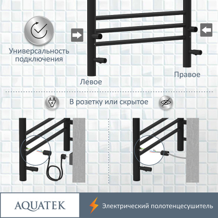 электрический полотенцесушитель aquatek альфа п7 500x700 aq el rrp0770bl с полкой черный муар