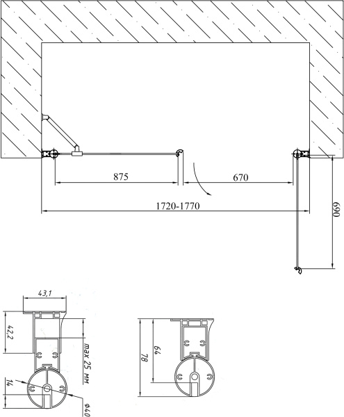 дверь для душевой кабины в нишу vegas glass ep-f-2 175 05 05 профиль бронза, стекло бронза