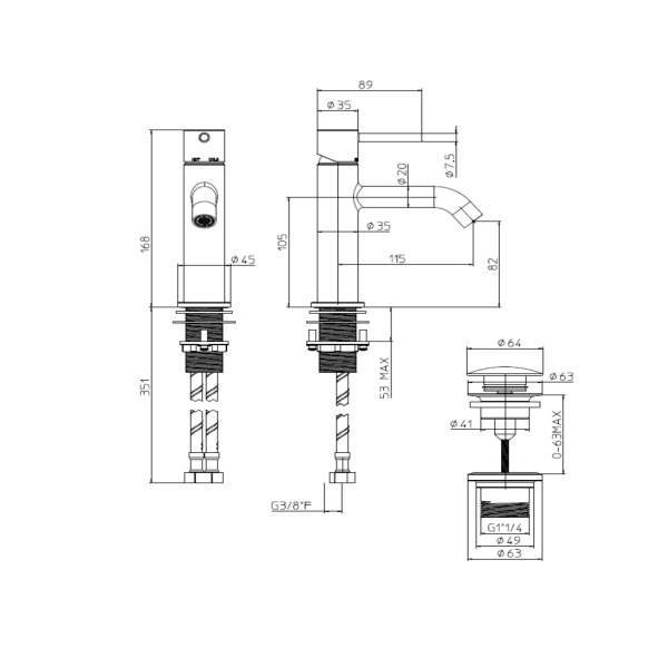 смеситель для раковины bossini teo z00701.030 c донным клапаном, хром