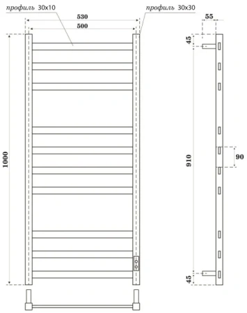 полотенцесушитель point меркурий pn83850gr электрический, 50x100 см, графит