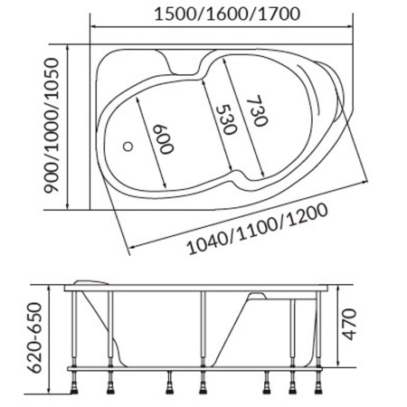 акриловая ванна 1marka diana 170x90 l 01ди1790л / у97648 без гидромассажа
