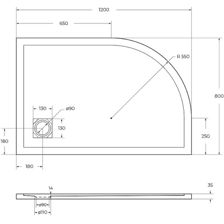 поддон из искусственного мрамора belbagno tray-mr-uno-rh-120/80-550-35-w-r-cr