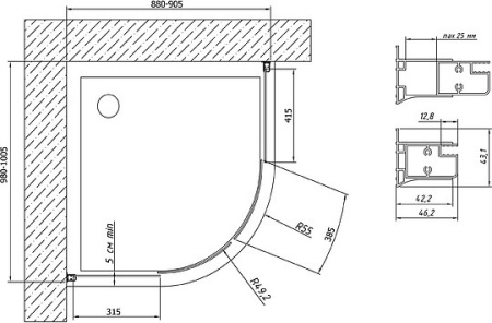 душевой уголок vegas glass zs-f 100*90 09 02 профиль золото, стекло, стекло шиншилла