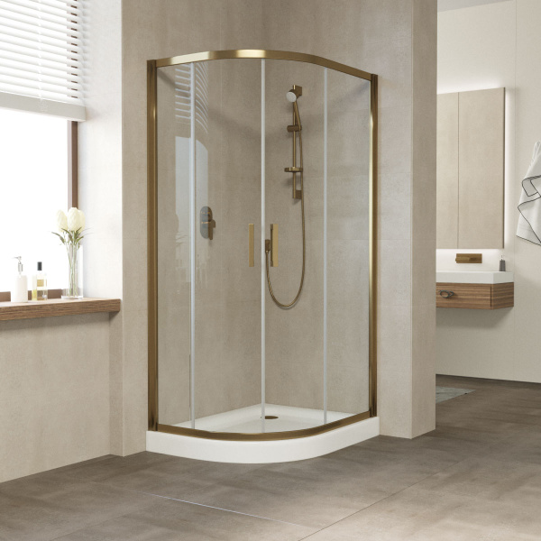 душевой уголок vegas glass zs-f 100*80 05 01 профиль бронза, стекло прозрачное