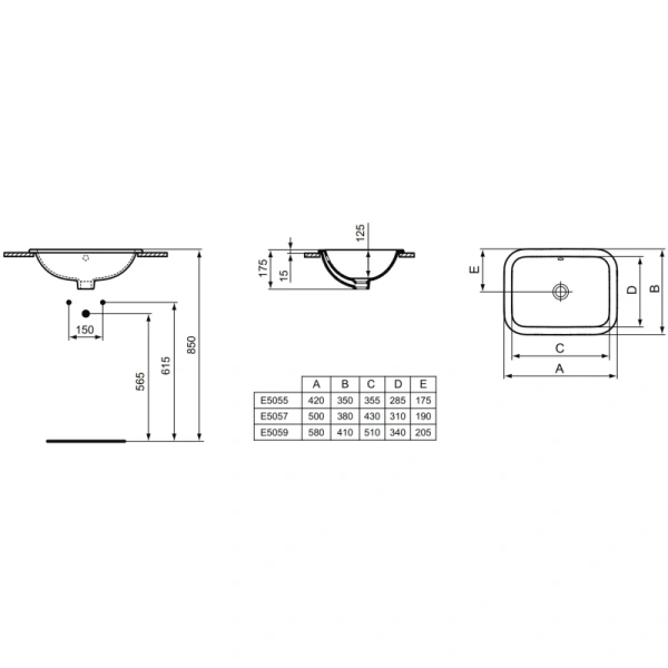 раковина встраиваемая 42 см ideal standard connect e505501