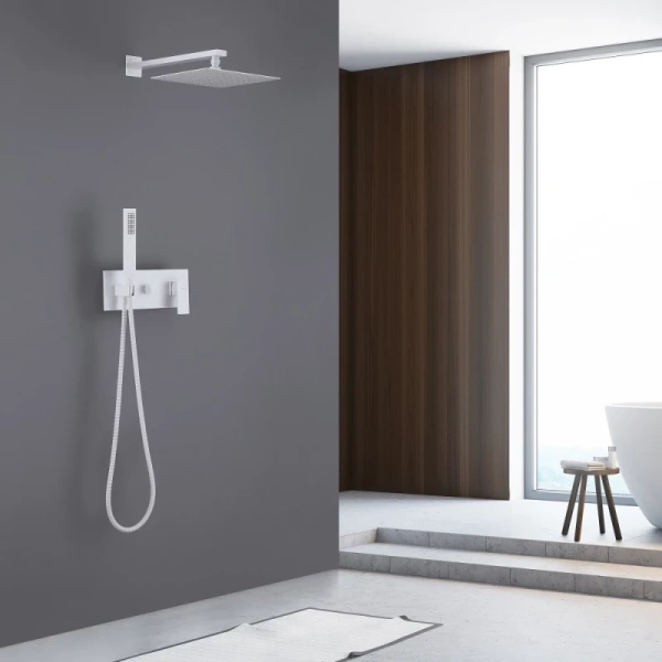 душевой комплект abber daheim af8218w 250 мм, со смесителем, белый матовый