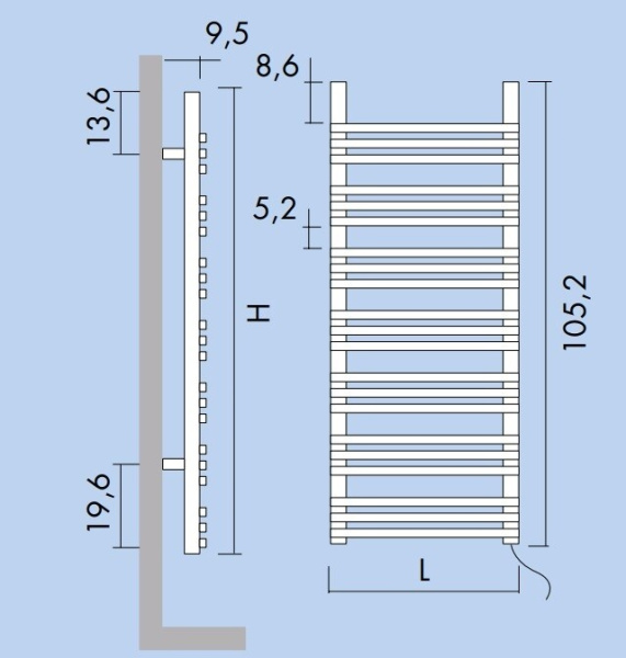 полотенцесушитель antrax rabbit e h20 ecrbh20043105b/neop электрический, 43.5x9.5x105.2 см, чёрный матовый