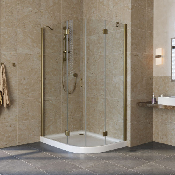 душевой уголок vegas glass afs-fux 110*100 05 01 профиль бронза, стекло прозрачное
