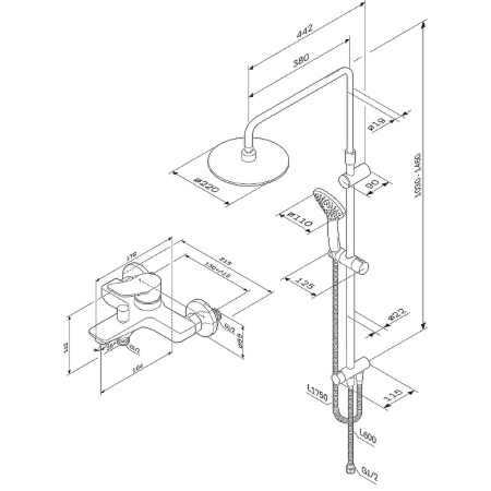 душевая система am.pm x-joy f42885a14 черная