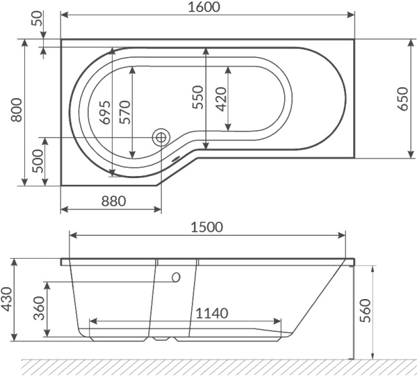 акриловая ванна excellent be spot waex.bsl16.soft 160x80 l