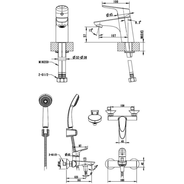 комплект смесителей bravat drop f00308c 3 в 1 хром
