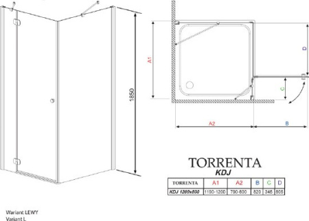 душевой уголок radaway torrenta kdj 120 l×80 графитовое