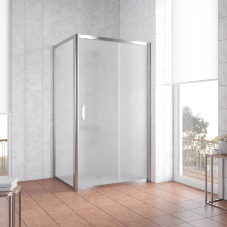 душевой уголок vegas glass zp+zpv 100*80 08 10 профиль глянцевый хром, стекло сатин