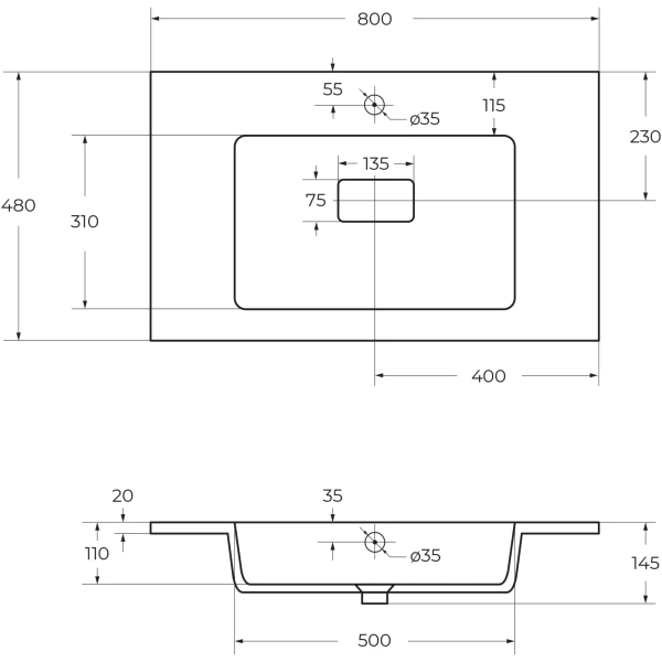 раковина cezares slider czr-800/480-lv-mr-prs 80x48 см, накладная, белый