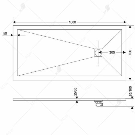 душевой поддон из искусственного камня rgw st-167g 16152716-02 70×160 см, прямоугольный, серый