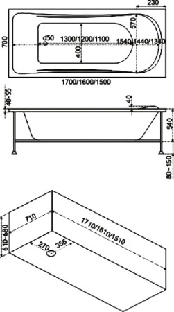акриловая ванна bas стайл 160x70 (вг00223), гидромассажная