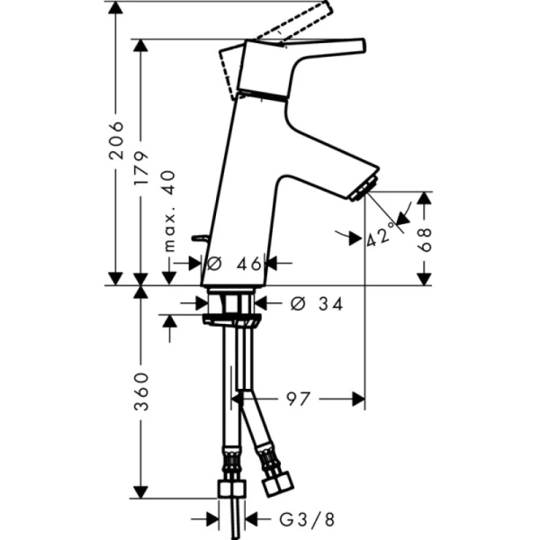 смеситель для раковины 80, push-open, с донным клапаном hansgrohe talis s 72011000