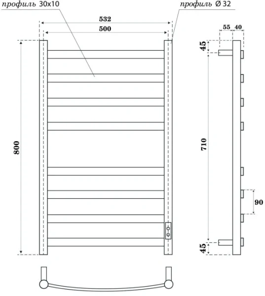 полотенцесушитель point антея pn17858w электрический, 50x80 см, белый