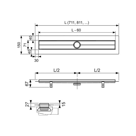 душевой лоток tece tecedrainline 600900 90 см, прямой, без крышки, с гидроизоляцией seal system, серебристый металлик