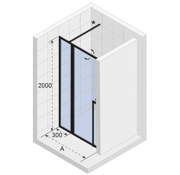 душевая дверь в нишу riho lucid gd104 gd111b000(g005004121) 110×200 см, профиль черный, стекло прозрачное матовый