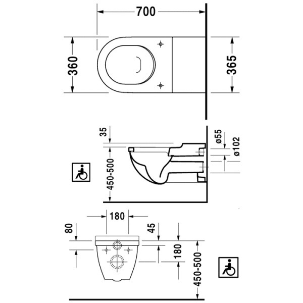унитаз подвесной duravit starck 3 2203090000 (для инвалидов на колясках),белый