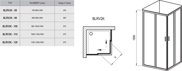 душевой уголок ravak blix blrv2k-110 1xvd0u00z1 сатин + стекло транспарент