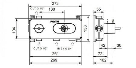 внутренняя часть fantini 19 00 d372a смесителя для душа, термостат, 2 источника, 3/4"