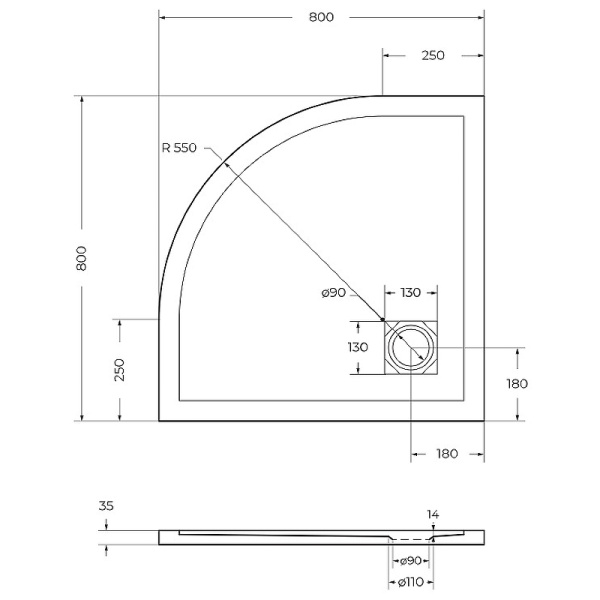 душевой поддон из искусственного камня belbagno uno 80x80 tray-mr-uno-r-80-550-35-w белый