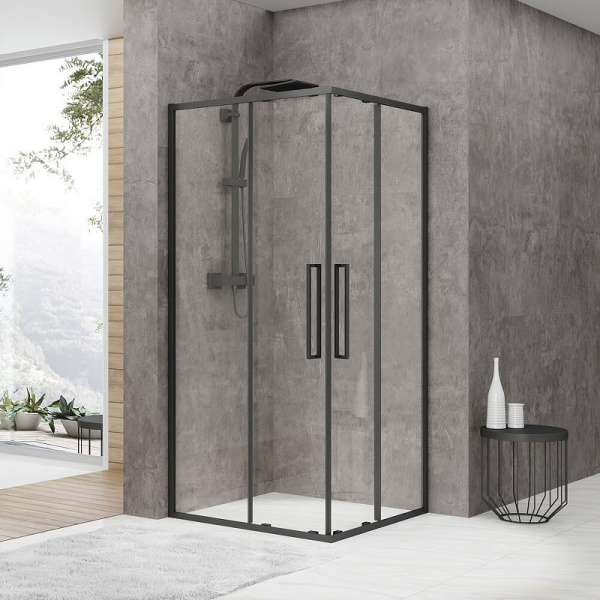 душевой уголок black&white stellar wind s872-900х900 профиль черный, стекло прозрачное