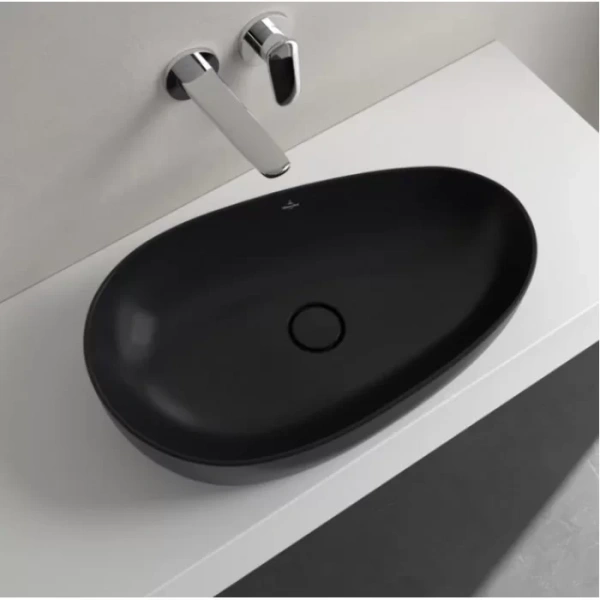раковина villeroy & boch antao 4a7465r7 накладная, 65x40 см, pure black (чистый черный) с покрытием ceramicplus