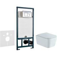 Комплект унитаза Aquatek Либра New AQ1148N-00 с сиденьем микролифт и инсталляцией WeltWasser WW Marberg 507 10000005949+10000005953 с клавишей смыва Хром глянцевый
