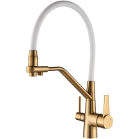 Смеситель для кухни Rose R558G с подключением к фильтру, гибким изливом, золотой матовый