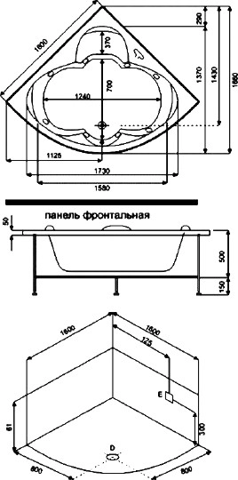 акриловая ванна bas дрова 160x160 без гидромассажа