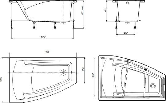 акриловая ванна roca hall angular 150х100 zru9302864 l без гидромассажа