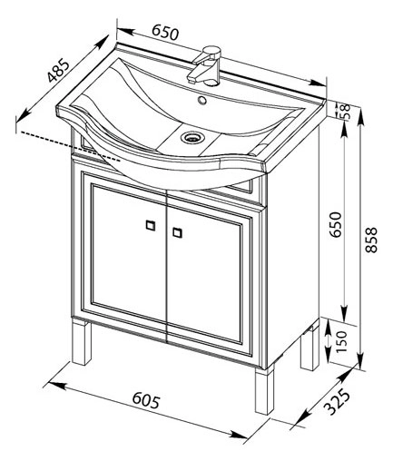 тумба под раковину aquanet стайл 65 с дверками, 00179920