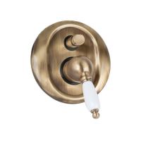 Смеситель Gattoni Orta 2734/27V0.CH OLD встраиваемый, для ванны/душа на 2 выхода, c белой ручкой, (GBox в комплекте) диаметр декоративной части 14.5 см, бронза