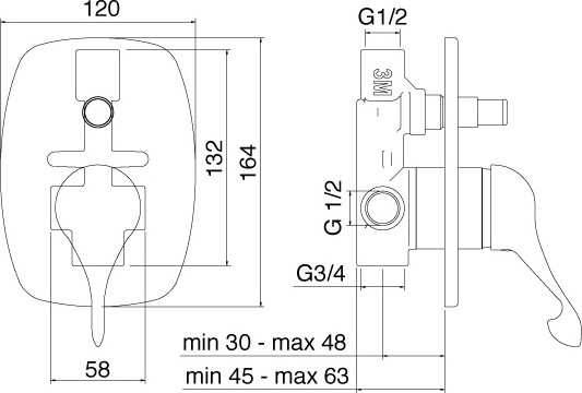 смеситель для душа treemme piccadilly 2149.cc.pl с внутренней частью
