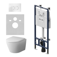 Комплект унитаза с инсталляцией AM.PM Sense FlashClean IS100101.741701 с сиденьем Микролифт и Белой глянцевой клавишей смыва